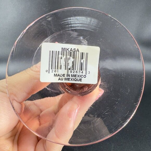 MIKASA Glass Tall Pink Glasses Cups Made In Mexico Goblet Drinking Glasses Set 2 - Picture 7 of 11